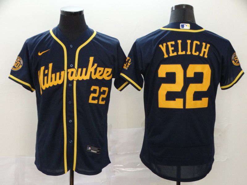 Men Milwaukee Brewers #22 Yelich Blue Nike Elite MLB Jerseys